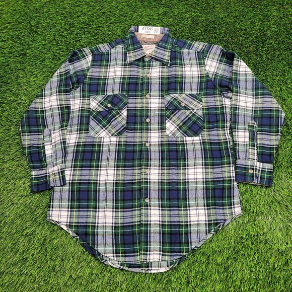 Vintage 90s Shadow Plaid Flannel Button Shirt Medium 22x29 Baggy - Picture 1 of 11